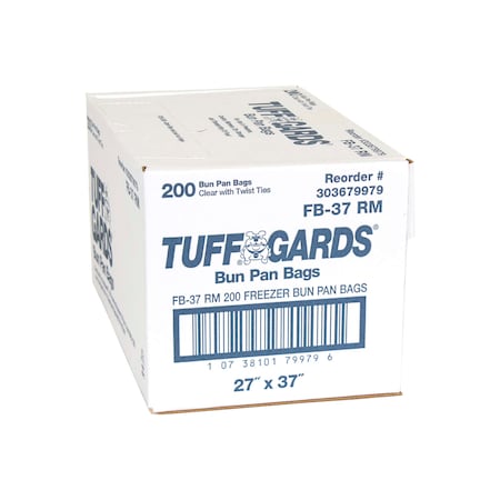 Tuffgards Roll Pack With Twist Tie Closure 27"x37" Clear Flat Bun Pan Bag, PK200 303679979